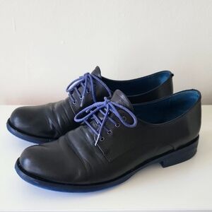 TJ Collection Black and Blue Oxford Shoes, Leather Boots, Size 40/US 9.5